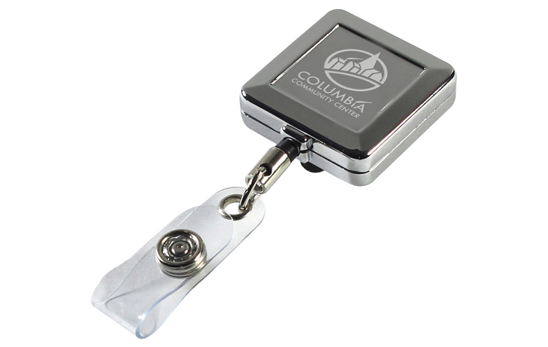 32 Cord Square Chrome Solid Metal Retractable Badge Reel and Badge Holder with Laser Imprint